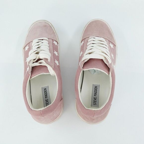 Steve Madden Leather Sneakers Womens 10 Pink Stars Platform 90s Retro - Picture 8 of 14
